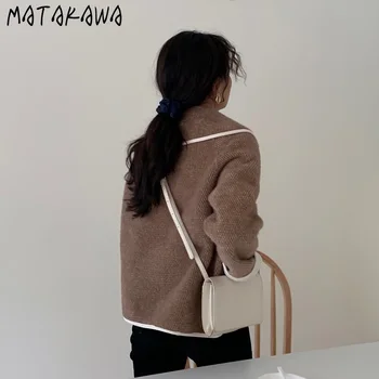 MATAKAWA 2020 Jeseň a v Zime kórejský Vlny Kabát Ženy Elegantné Vietor Vlnené Krátke Zase dole Golier Coats Ženy Slim Top