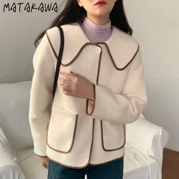 MATAKAWA 2020 Jeseň a v Zime kórejský Vlny Kabát Ženy Elegantné Vietor Vlnené Krátke Zase dole Golier Coats Ženy Slim Top