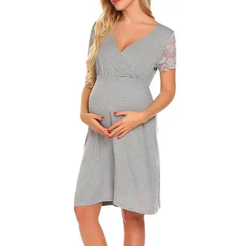 Materské Oblečenie Dámske Ošetrovateľskej Nightgown Tehotenstva Šaty Čipky Spájať Materskej Šaty Materskej Pyžamá Pre Tehotné Ženy 2021