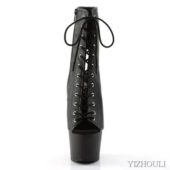 Matné čierne otvorené prst 17 cm, 7-palcový model stiletto podpätky, letné banquet fáze model pole tanec členková obuv