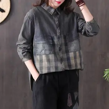 Max LuLu Jar Roku 2020 Nový Kórejský Módne Dámy Vintage Kockované Košele Dámske Voľné Denim Topy, Blúzky Oblečenie, Streetwear Plus Veľkosť
