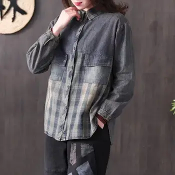 Max LuLu Jar Roku 2020 Nový Kórejský Módne Dámy Vintage Kockované Košele Dámske Voľné Denim Topy, Blúzky Oblečenie, Streetwear Plus Veľkosť