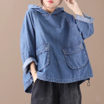 Max LuLu Nové 2019 Kórejský Módne Zimné Streetwear Dámy Voľné Džínsové Košele Dámske Ležérne Kapucňou Topy Vintage Nadrozmerné Blúzky