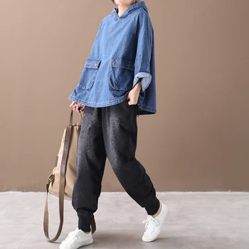 Max LuLu Nové 2019 Kórejský Módne Zimné Streetwear Dámy Voľné Džínsové Košele Dámske Ležérne Kapucňou Topy Vintage Nadrozmerné Blúzky
