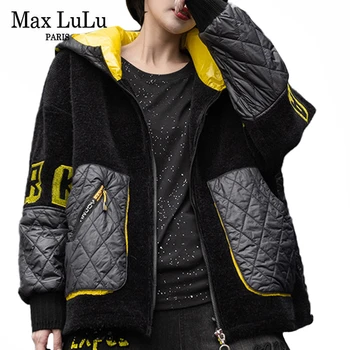 Max LuLu Zimné Kórejský Luxus, Štýl Ženy Vintage Voľné Kapucí Bunda Dámy Bežné Tlačené Teplé Kožušiny Kabát Nadrozmerné Streetwear