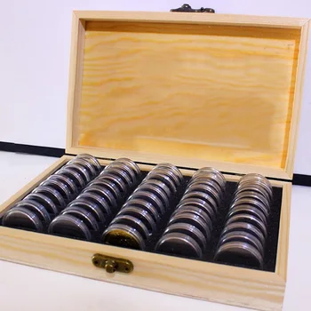 Mayitr Dreva Mince Display Box Prípade Mincí, Skladovacie Škatule Šperky Box Domov Skladovanie Organizácie+zmiešané 50 25/27/30 mm Kolo boxy