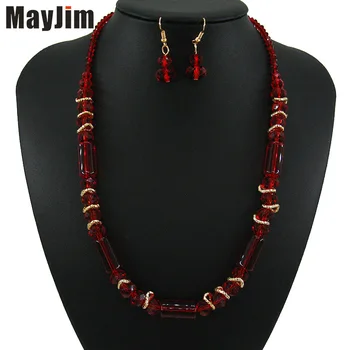 MayJim Vintage Vyhlásenie crystal Red Náhrdelníky sady šperkov korálky, Ručne vyrábané reťazca svadobné šperky, módne súpravy ženy