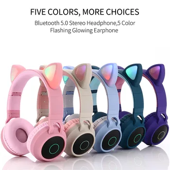 Mačka Ucho Bluetooth 5.0 Slúchadlá LED Potlačením Hluku Dievčatá, Deti Roztomilý Headset Podpora TF Kariet Jack 3,5 mm Mikrofón Bezdrôtové Slúchadlá