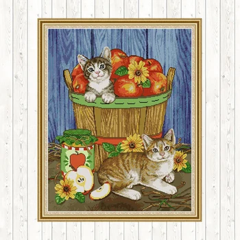 Mačky a Ovocia Cross Stitch Súpravy na Vyšívanie Auta DIY Vyšívanie Sady DMC 14ct 11ct Počíta Aida Textílie Vytlačené Plátno Domova
