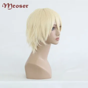 MCOSER 35 cm Krátke Blond Syntetické Cosplay Kostým Parochňu Vysokej Teplote Vlákno PAROCHŇU-048A