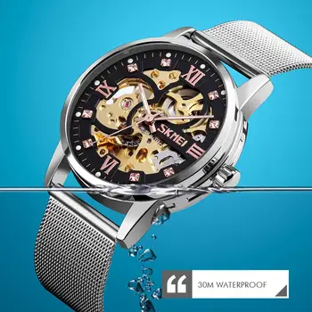 Mechanické hodinky Módne pánske Luxusné Hodinky z Nerezovej Ocele Mužov Náramok Top Značky Náramkové hodinky SKMEI Business 30 M Vodotesný