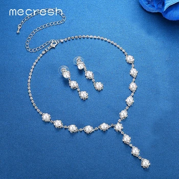 Mecresh Elegantné Simulované Pearl Svadobné Šperky Sady pre Ženy Crystal Drahokamu Svadobný Náhrdelník Náušnice, Sety Šperkov TL347