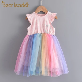 Medveď Leader Dievčatá Módne Šaty Nové Letné Strana Rainbow Farebné Kostýmy Deti Sladké Oblečenie Baby Vestidos Deti Oblečenie