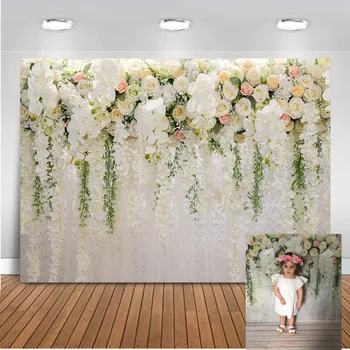Mehofoto Svadobné Sprcha pozadia Veľké Svadobné, Kvetinové Steny Pozadie Biele a Zelené Kvety Photocall Boda Sprcha Pozadie 914