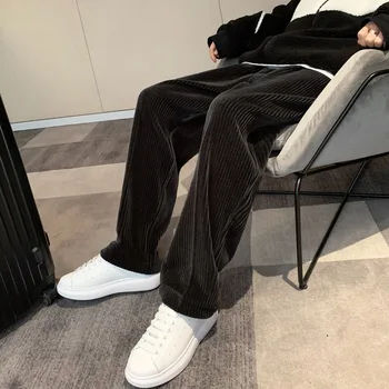 Mens Black Kórejský Menčestrové Nohavice 2021 Japonský Streetwear Joggers Harajuku Tepláky Hip Hop Plus Cashmere Bežné Nohavice