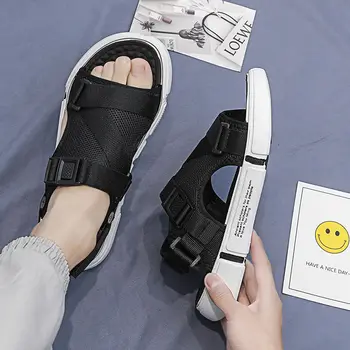 Mens sandále elastické sily Non-slip Tkanie buvkle letné sandále pre človeka listov 2020 čierne topánky mužov
