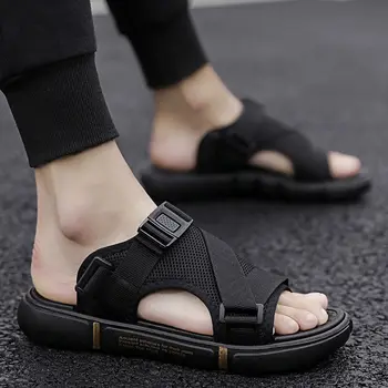 Mens sandále elastické sily Non-slip Tkanie buvkle letné sandále pre človeka listov 2020 čierne topánky mužov