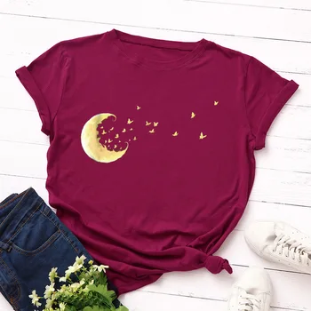 Mesiac Ženy tričká Bavlna Bežné Harajuku Láska Tlačených Topy Tee Lete Žena tričko Krátky Rukáv Plus Veľkosť Tričko