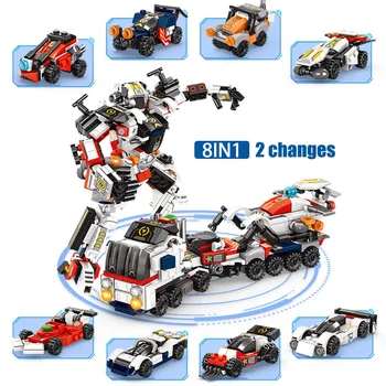 Mesto Technické Transformáciu Robota Auto stavebným Vojenské Trailer Mech Nádrž Truck 8 v 1 číselné Údaje Tehly Hračky Pre Deti,