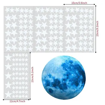 MeterMall 30 cm Blue Moon 435pcs Modrý Svetelný Moon Star Nálepky 166pcs Star Odtlačkový Dekorácie