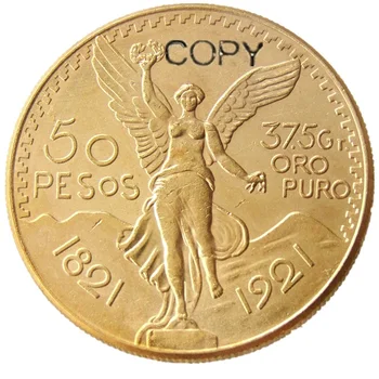 Mexiko 1921 Pozlátené 50 Peso Pozlátená Kópia Mince