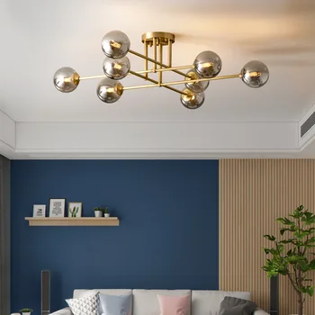 Meď Luxusné LED Stropné Svietidlá Multi-vedúci Amber sklenenú Guľu Stropné Lampy, Jedáleň, Obývacia Izba, Spálňa, Kuchyňa Domov Deco G9
