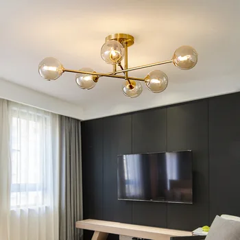 Meď Luxusné LED Stropné Svietidlá Multi-vedúci Amber sklenenú Guľu Stropné Lampy, Jedáleň, Obývacia Izba, Spálňa, Kuchyňa Domov Deco G9