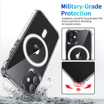 Mgnetic Puzdro Pre IPhone 12 Mini 12 Pro Max Jasné Prípady Vzduch Armor Priehľadný Ochranný Zadný Kryt Bezdrôtovú Nabíjačku Telefónu Shell