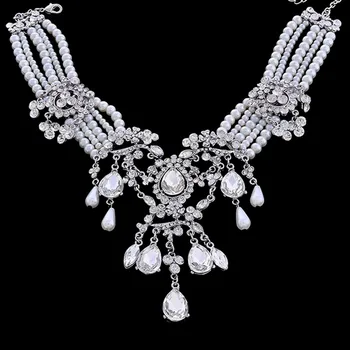MHS.SLNKO 1SET Luxusné Crystal Drahokamu Svadobné Šperky Nastaviť Elegant Pearl Svadobný Náhrdelník&Náušnice Nastaviť Ženy, Svadobné Party Šperky