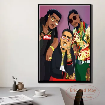 Migos Pasce Rapové Hviezdy Hip Hop Rapper Plagáty A Vytlačí Plátno, Maľovanie Obrazov Na Stenu Pre Obývacia Izba Dekorácie Domova Quadro
