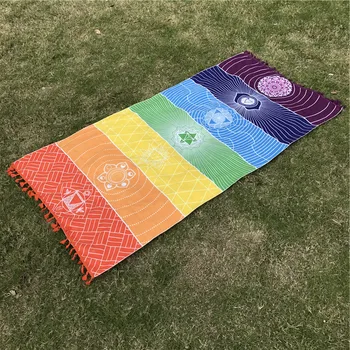 Mikrovláknovú Textílie Materiál Bohemia India Mandala Deka 7 Čakra Rainbow Pruhy Gobelín Pláž Uterák Yoga Mat Osuška