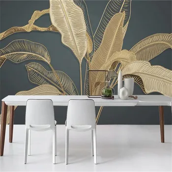 Milofi vlastné 3D nástennú maľbu, tapety na steny pokrýva atmosféru banán leaf svetlo luxusné gold line úľavu gauč TV pozadí na stenu