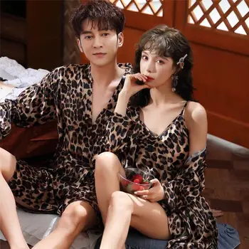 Milovníci Letných Leopard Saténové, Hodvábne Módne Uterák Vaňa Župan Mužov Sexy Kimono Hotel Župan Mens Plus Veľkosť Župane Mužské Šaty