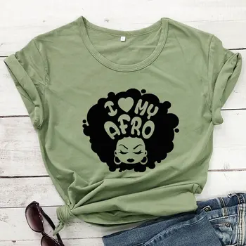 Milujem svoju Afro Bavlna T-shirt Roztomilé Čierne Dievča Magic Tee Tričko Top Vysoká Kvalita Ženy Black Power Feministické Tričko Streetwear