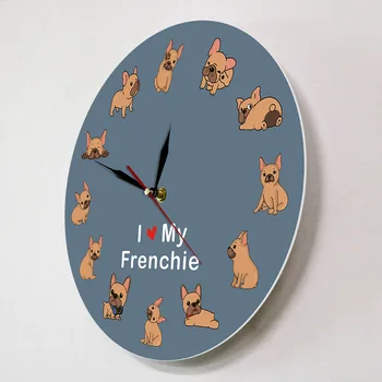 Milujem Svoju Frenchie Šteňa Psa Tlačená Nástenné Hodiny Psa Plemena Francúzsky Buldog Dekoratívne Tichý Stene Hodinky Pet Shop Wall Art Prihlásiť