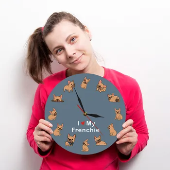 Milujem Svoju Frenchie Šteňa Psa Tlačená Nástenné Hodiny Psa Plemena Francúzsky Buldog Dekoratívne Tichý Stene Hodinky Pet Shop Wall Art Prihlásiť