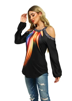 Mimo Rameno Sexy Čierne Tričko Ženy Polárnych Svetlá Tlač Tričko s Dlhým Rukávom Top Žena Plus Veľkosť Oblečenie S-5XL 3D T-Shirts