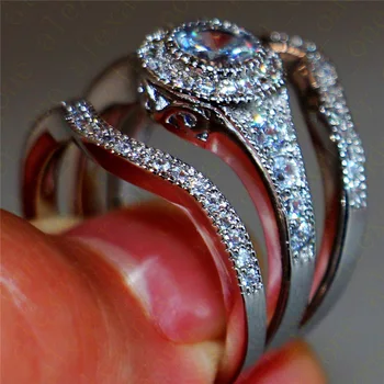 Mincový Striebro 925 Diamantový Prsteň pre Ženy Strieborné Snubné Prstene nastaviť Vyplnené Dámske Pár jewerly Svadobné Diamantové Náhrdelníky