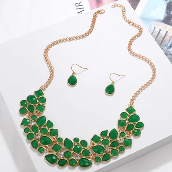 MINHIN Ženy Elegantné Šperky Stanovuje Módny Vyhlásenie Šperky Zeleného Kameňa Náhrdelníky, Náušnice, Sety