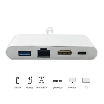 Mini Display Port, DVI, DP VGA Adaptér HDMI Kábel 1*USB C, HDMI 4K+Gigabit Ethernet RJ45 Port+USB 3.0, USB 3.1 Typ C Adaptér