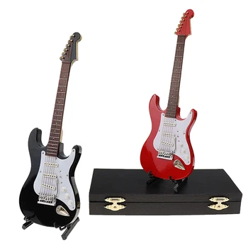 Mini Elektrická Gitara Model Miniatúrne Dekorácie, Ozdoby Hudobné Nástroje Model Detí, Darček k Narodeninám s puzdrom a Stojanom