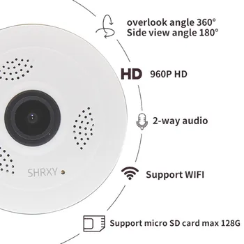 MINI Ip CCTV Kamery V380 360 stupeň Panoramatické Široký Uhol Bezdrôtový Fisheye IP Kamera P2P 960P HD Zabezpečenia Wifi Smart Home Fotoaparát