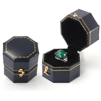 Mini Osemhranné Pu Kožené Vintage Šperky Zobraziť Návrh snubný Prsteň Box pre Mužov a Milovníkov Zoznamka