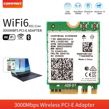 Mini PCI-E Dual Band 2974Mbps wifi 6 AX200 NGFF M. 2 Karty Wifi AX200NGW Bluetooth 5.1 802.11 AX Notebook Adaptér Bezdrôtovej siete Modul