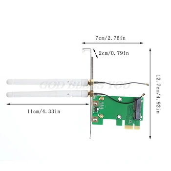 Mini PCI-E PCI-E 1X Ploche Adaptér Prevodníka s Dve Antény pre Bezdrôtové Wifi Sieťová Karta Drop Shipping