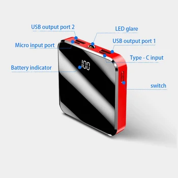 Mini Portable Power Bank Zrkadlo Obrazovky LED Displej 30000mAh Powerbank Externé Batérie Poverbank pre Xiao IPhone Huawei