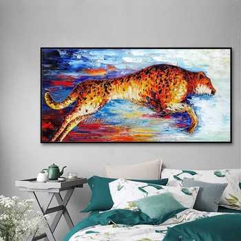Mintura Stenu Obrázok pre Obývacia Izba olejomaľby na Plátne, Ručne Maľované A Cvale Leopard Zvierat Obraz Domova Bez Rámu