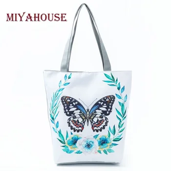 Miyahouse Nové Letné Beach Bag Taška Ženy Motýľ Vytlačené Taška Cez Rameno Žena Plátno Jednu Nakupovanie Kabelky Kvetinový Tote Bag