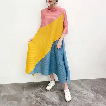 Miyake skladaný šaty jeseň 2020 lete nové farby zodpovedajúce dlhé voľné šaty plus veľkosti ženy české oblečenie