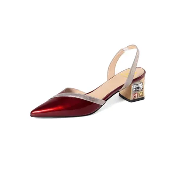 MLJUESE 2020 ženy sandále hovädzie kože ukázal prst víno červenej farby crystal vysoké podpätky pláže sandále strany svadobné šaty, veľkosť 42